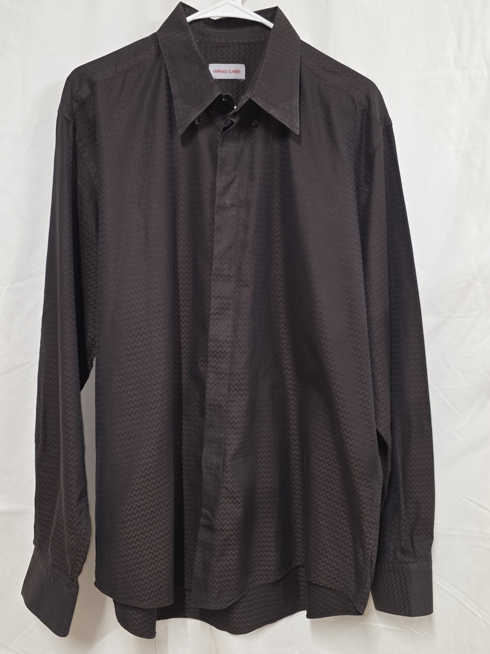 Versace Classic Dark Brown Textured Long Sleeve Dress Shirt XL